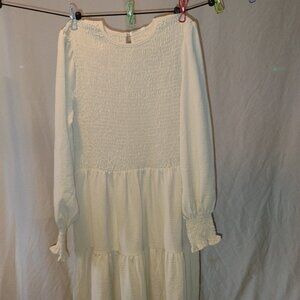 Mengpipi | Tan Tiered Maxi Dress | Medium | Balloon Sleeves | NWT